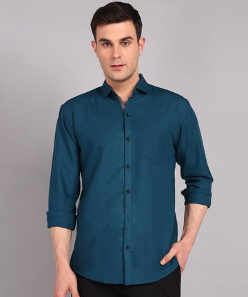 Sanganeri Teal Blue Cotton Shirt