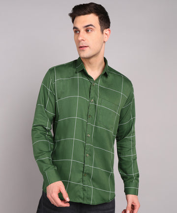 Sanganeri Green & White Bold Checked Cotton Shirt