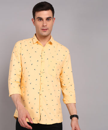 Sanganeri Yellow Printed Cotton Shirt