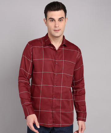 Sanganeri Maroon & White Bold Checked Cotton Shirt