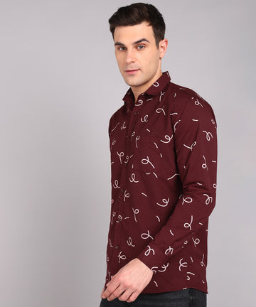 Sanganeri Maroon Printed Cotton Shirt