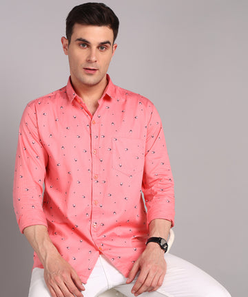 Sanganeri Coral Pink Printed Cotton Shirt