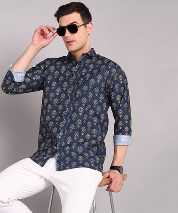 Sanganeri Navy Blue Cotton Shirt