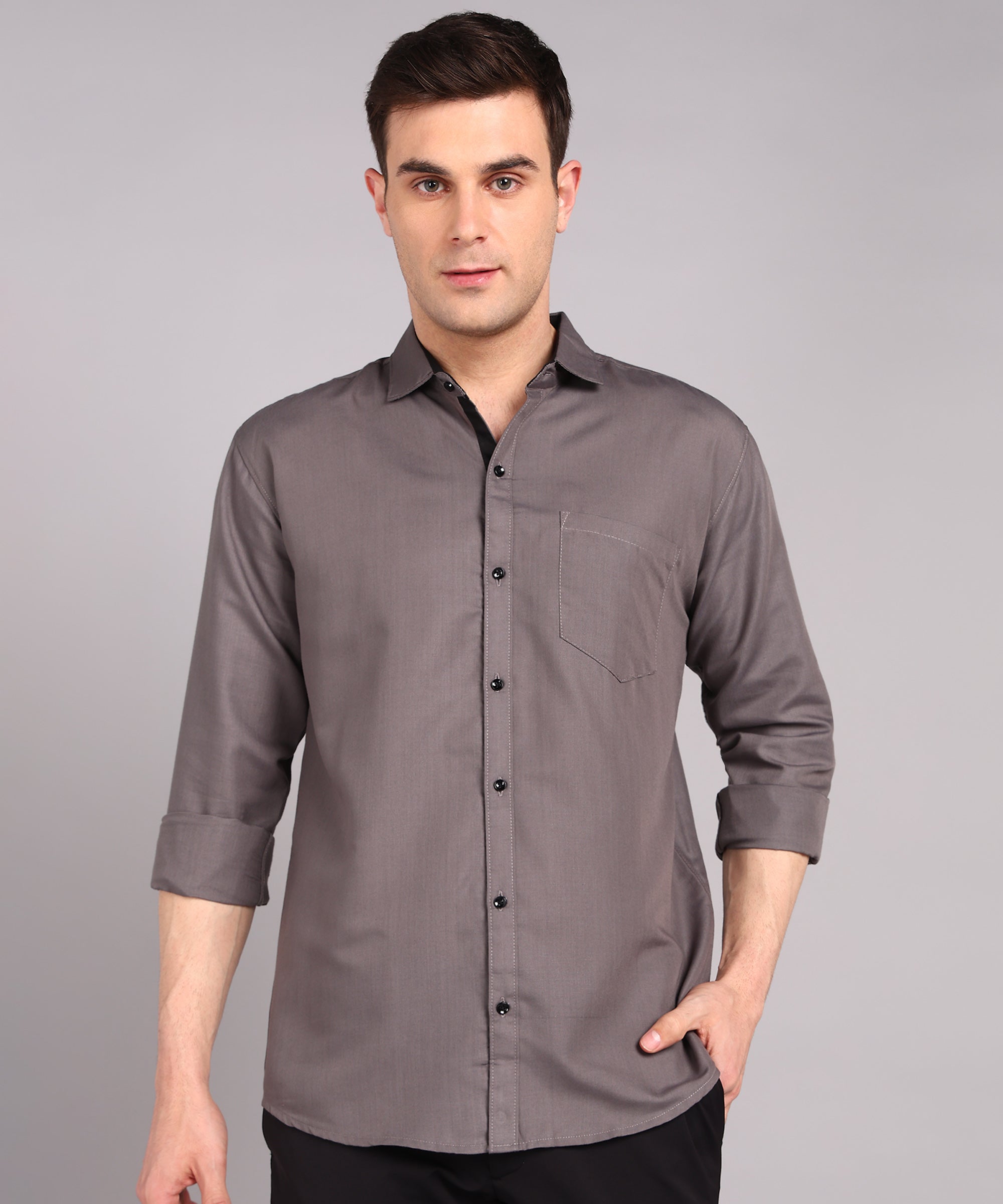 Sanganeri Solid Grey Cotton Shirt