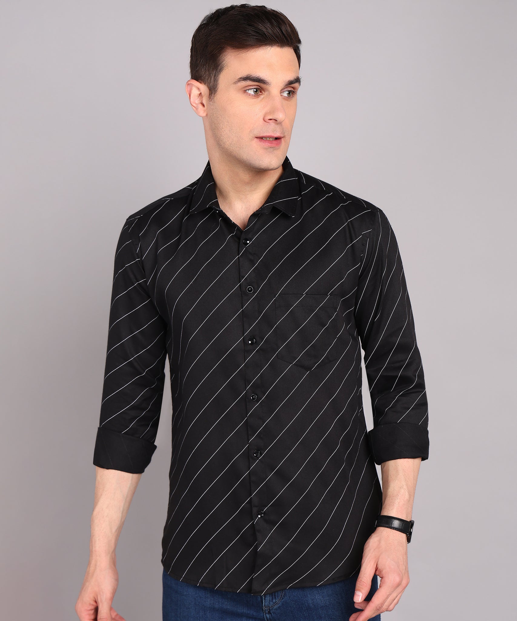 Sanganeri Black Striped Cotton Shirt