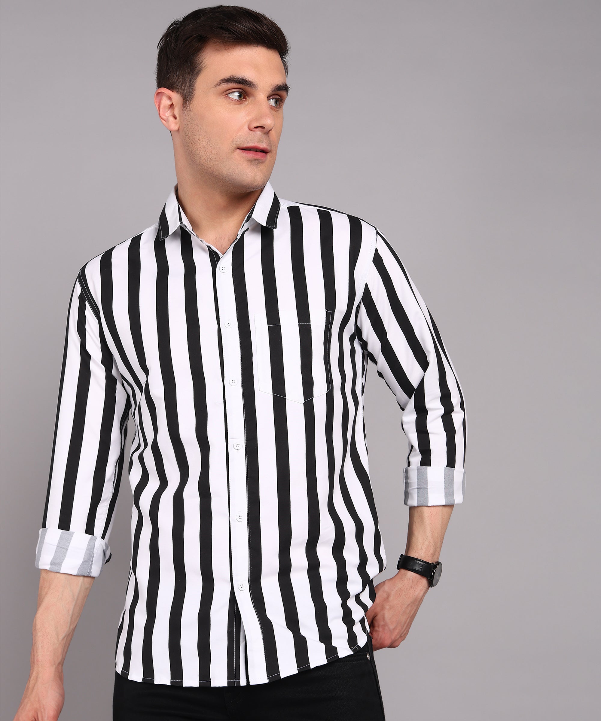 Sanganeri White & Black Striped Cotton Shirt