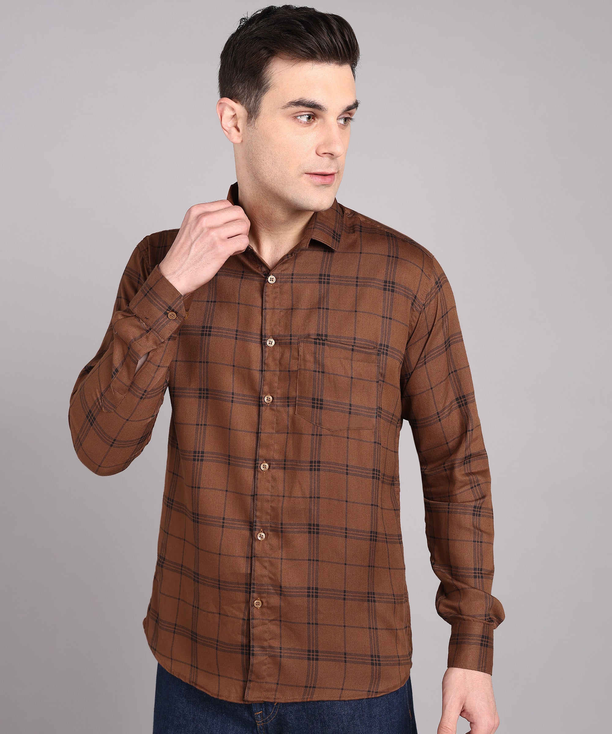 Sanganeri Brown & Black Checked Cotton Shirt