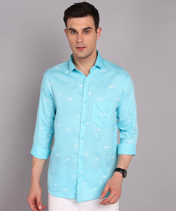 Sanganeri Turquoise Blue Cotton Shirt