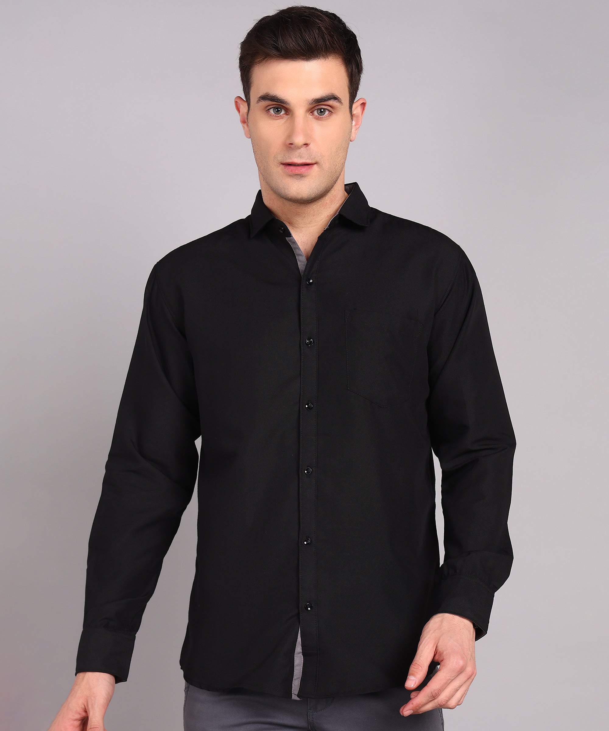 Sanganeri Solid Black Cotton Shirt