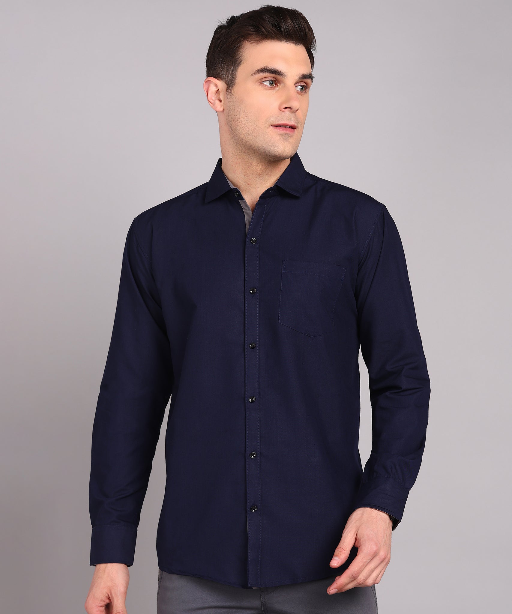 Sanganeri Solid Navy Cotton Shirt