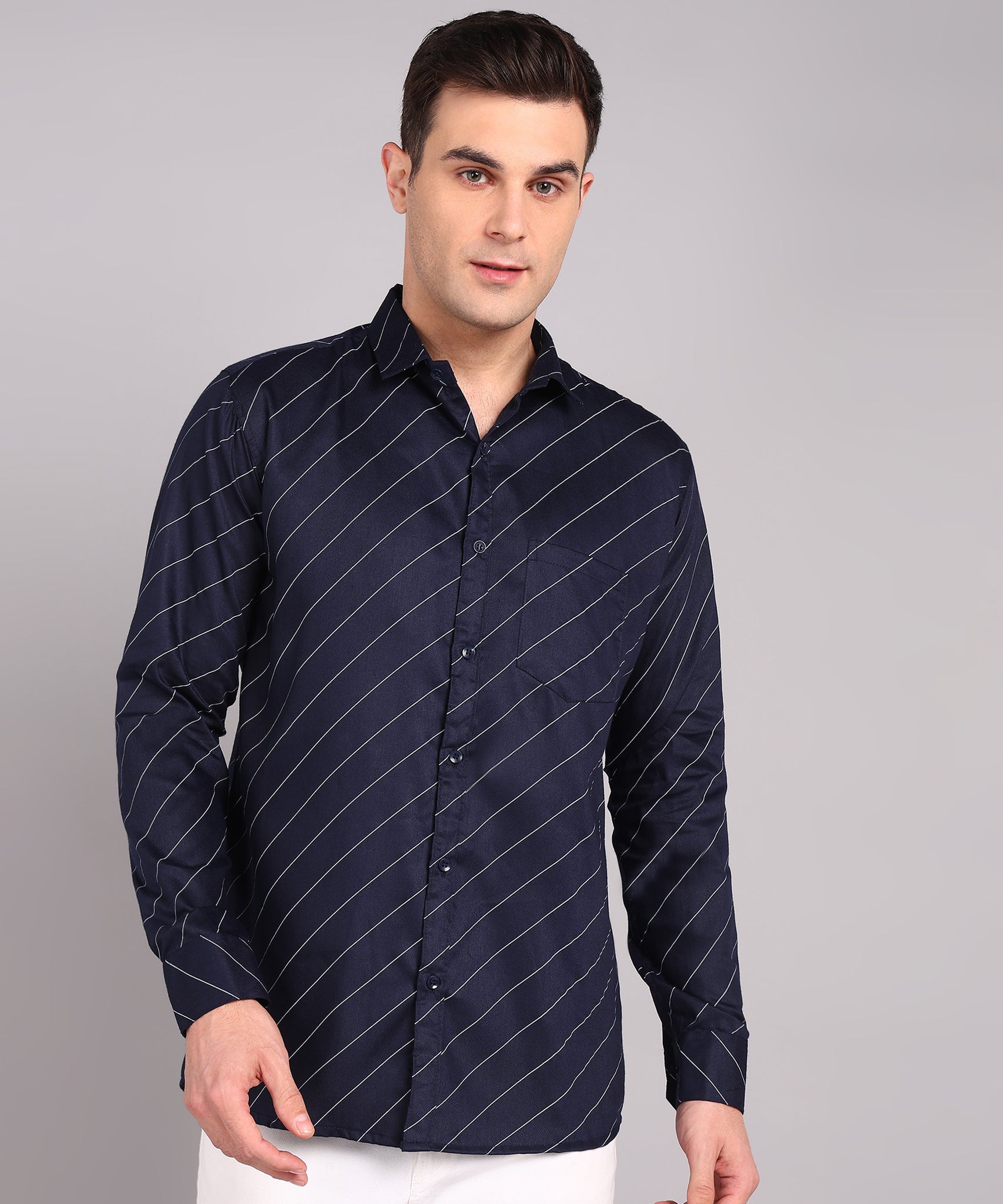 Sanganeri Navy Striped Cotton Shirt