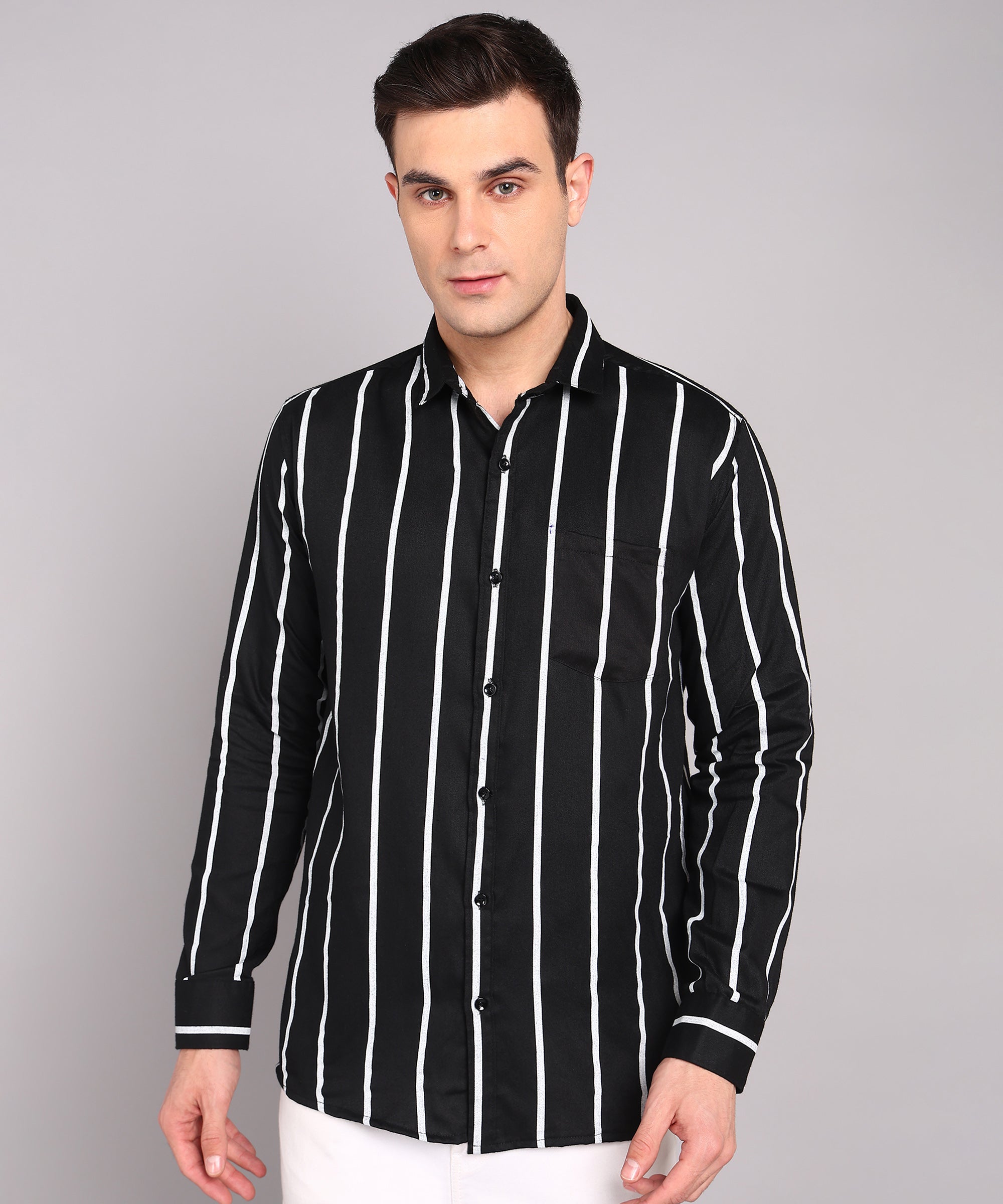 Sanganeri Black & White Striped Cotton Shirt