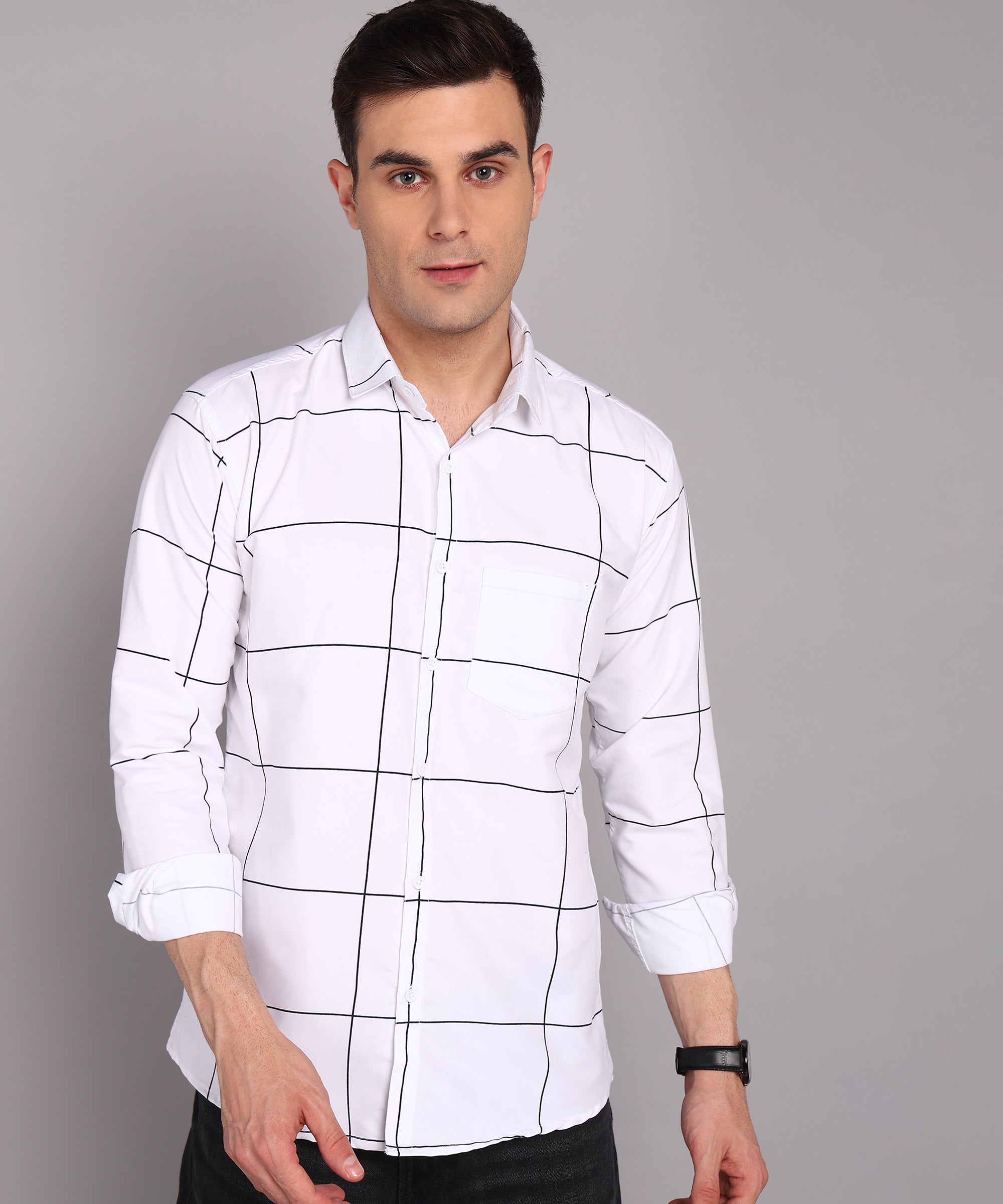 Sanganeri White & Black Bold Checked Cotton Shirt