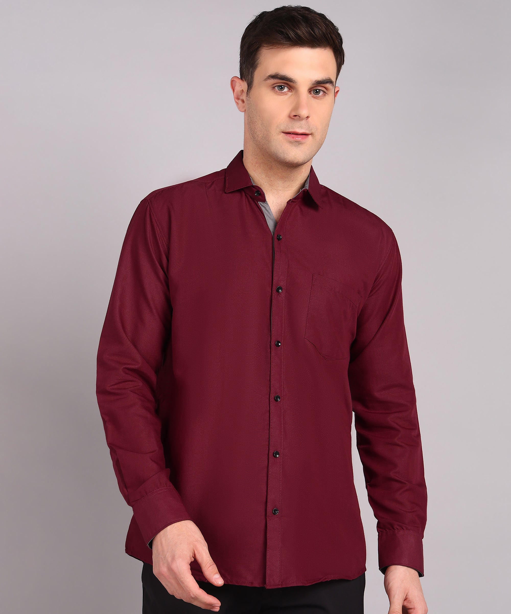 Sanganeri Solid Maroon Cotton Shirt