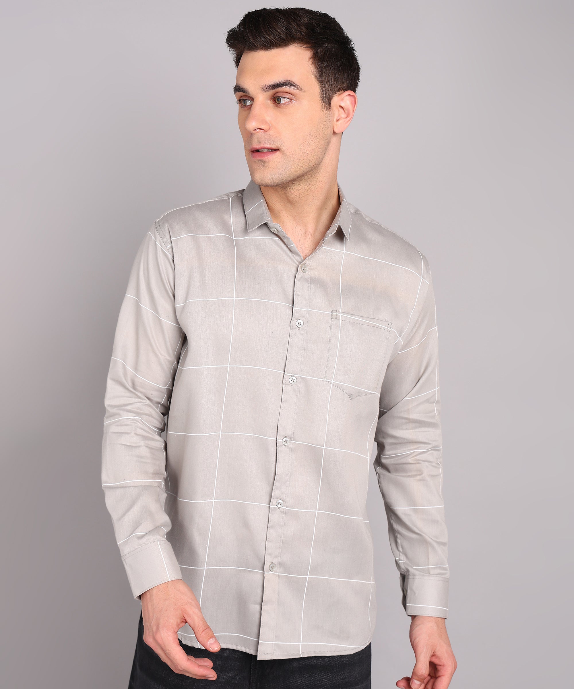 Sanganeri Grey & White Bold Checked Cotton Shirt