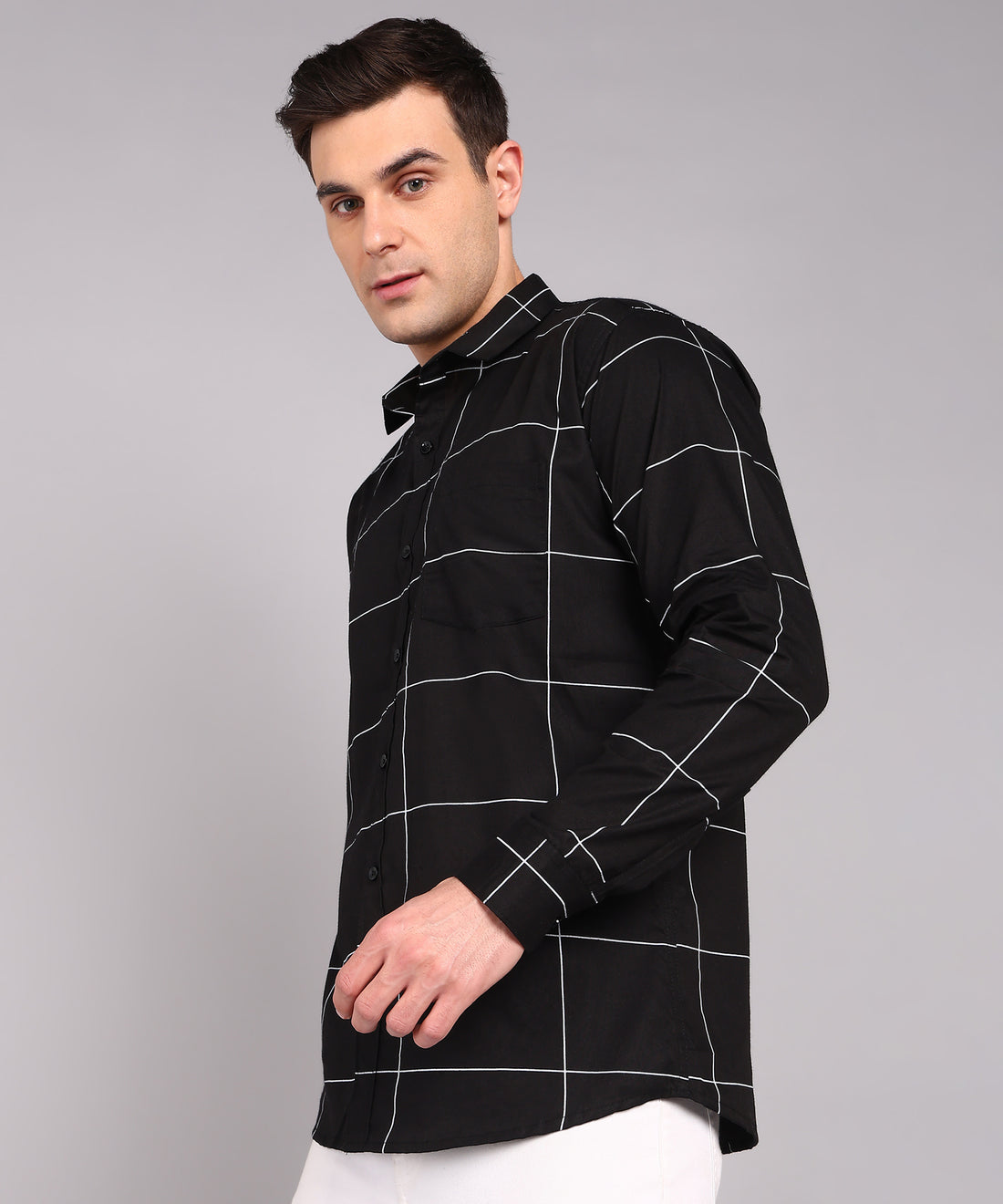 Black Windowpane Checks Slim Fit Casual Shirt