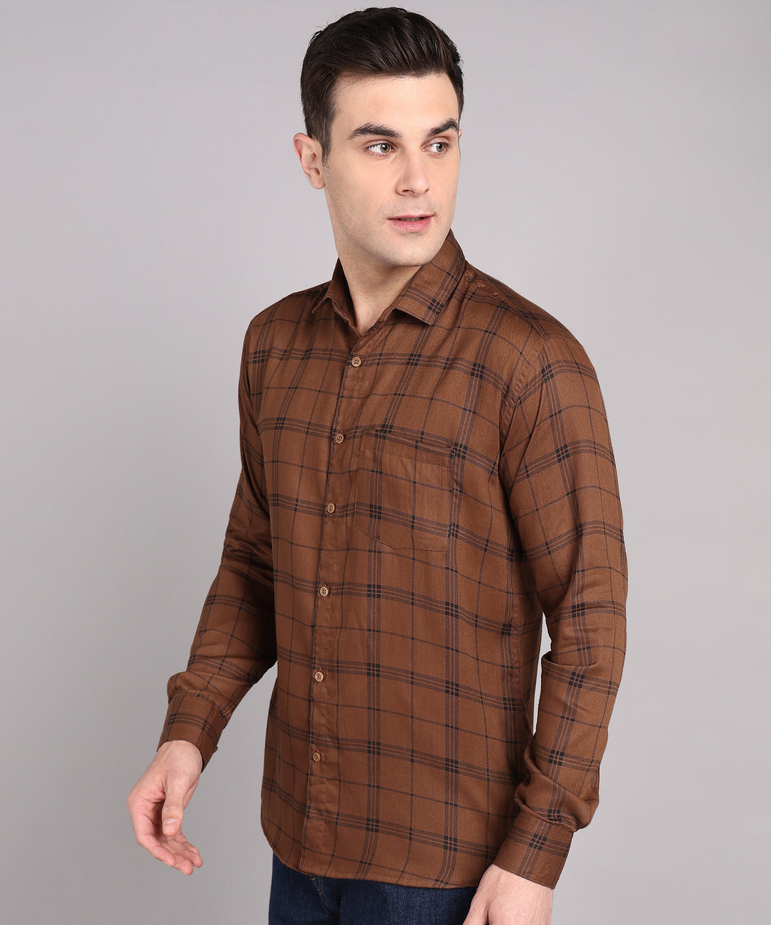 Sanganeri Brown & Black Checked Cotton Shirt