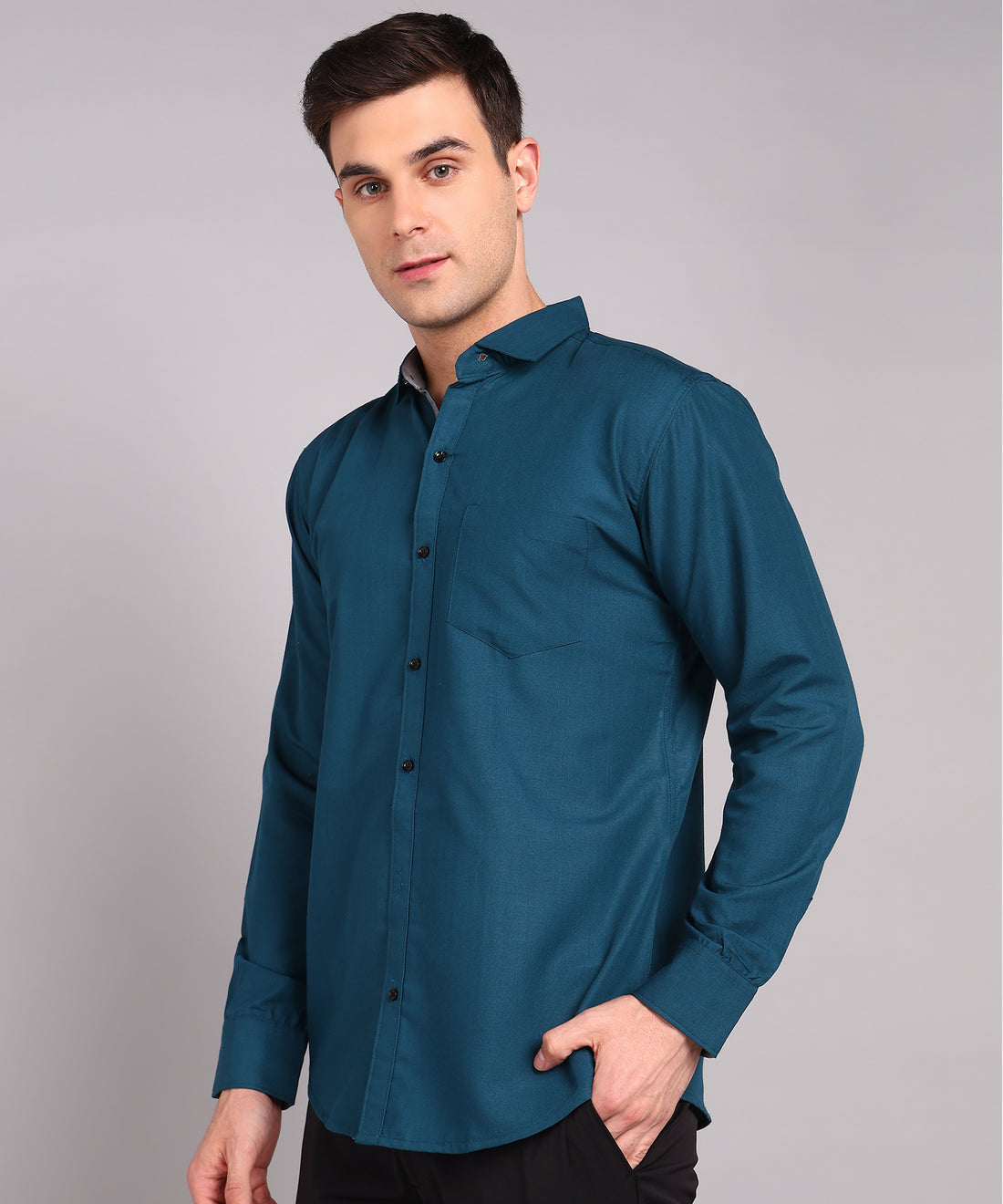 Sanganeri Teal Blue Cotton Shirt