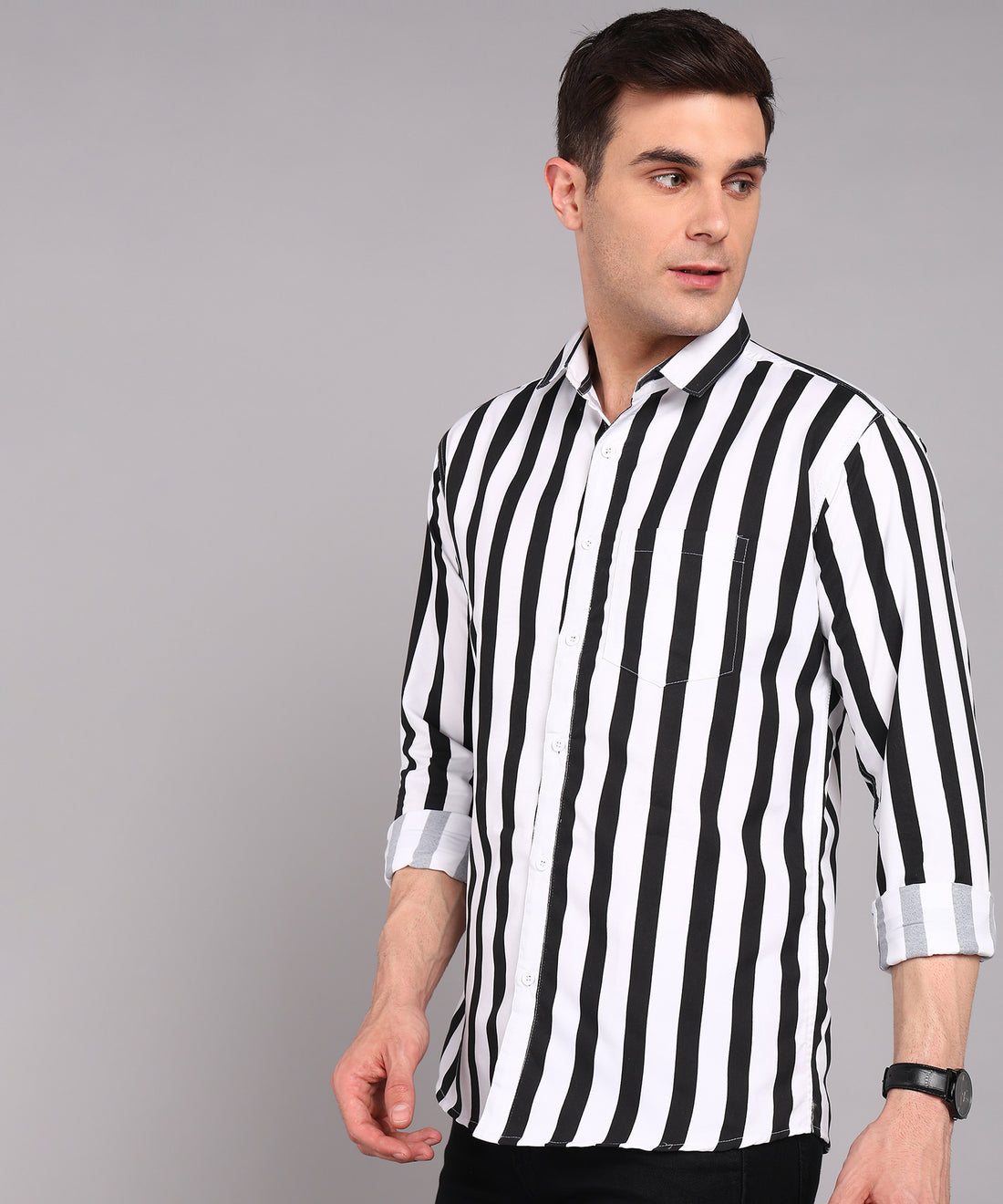 Sanganeri White & Black Striped Cotton Shirt