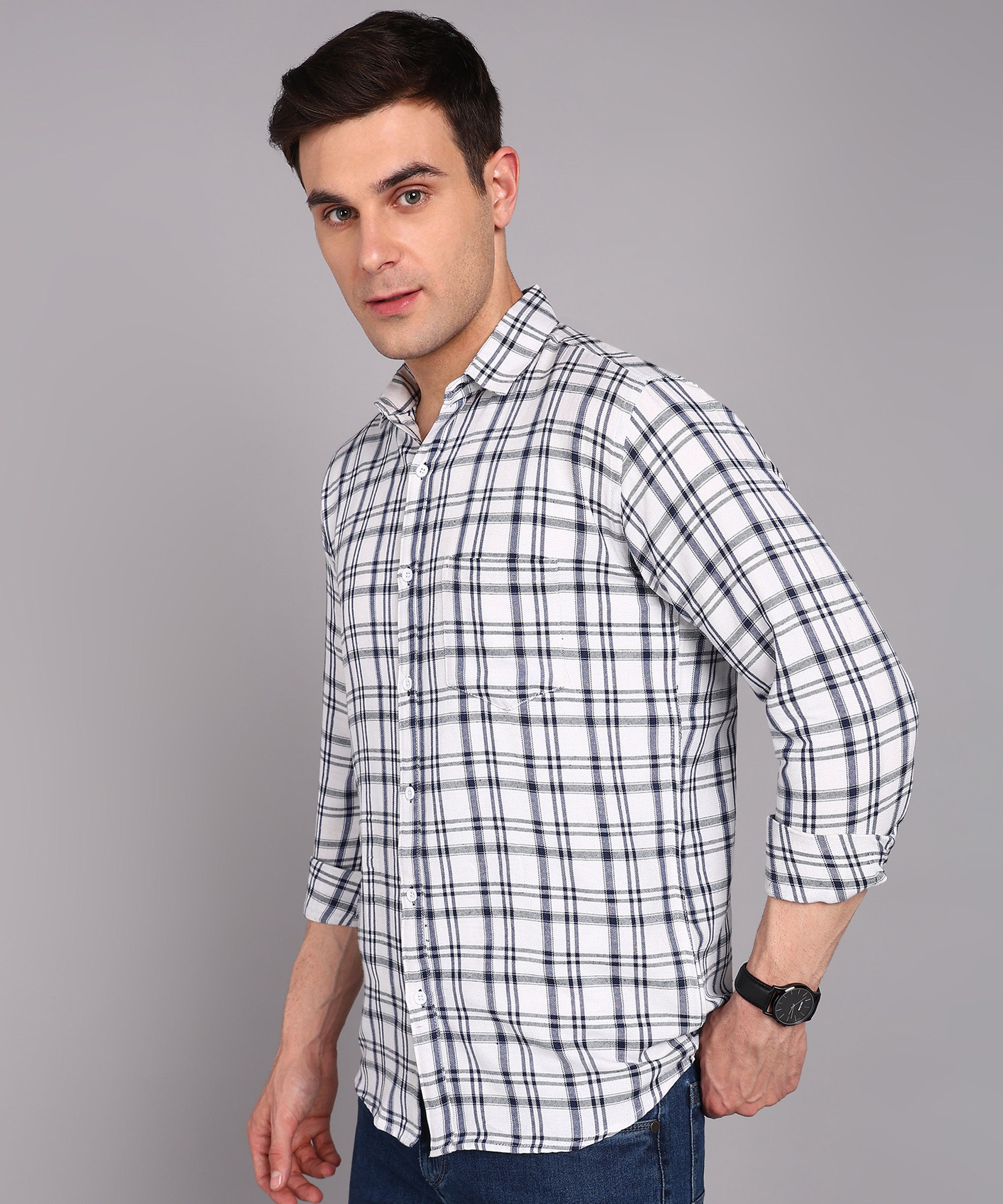 Sanganeri White & Black Checked Cotton Shirt