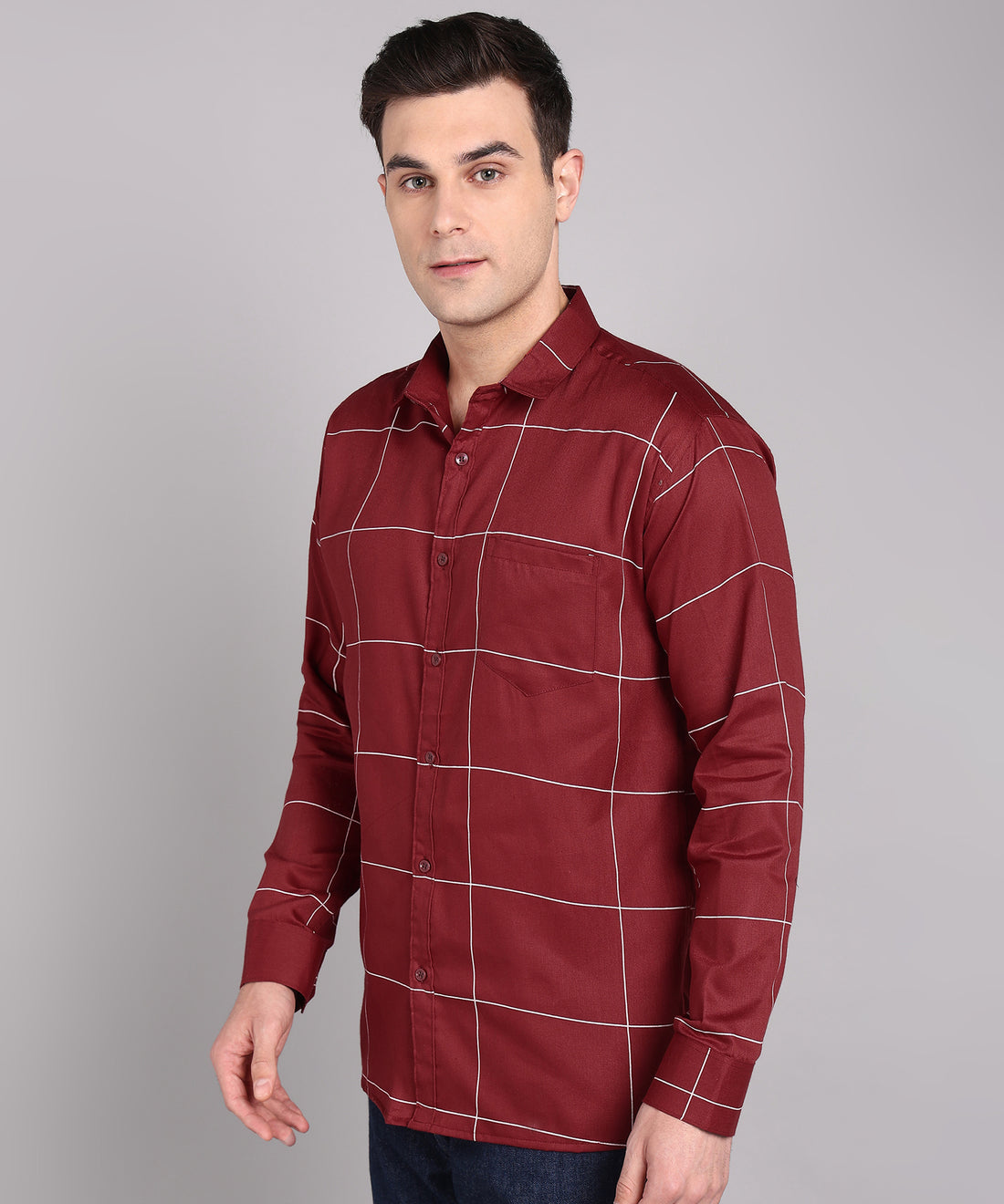 Sanganeri Maroon & White Bold Checked Cotton Shirt