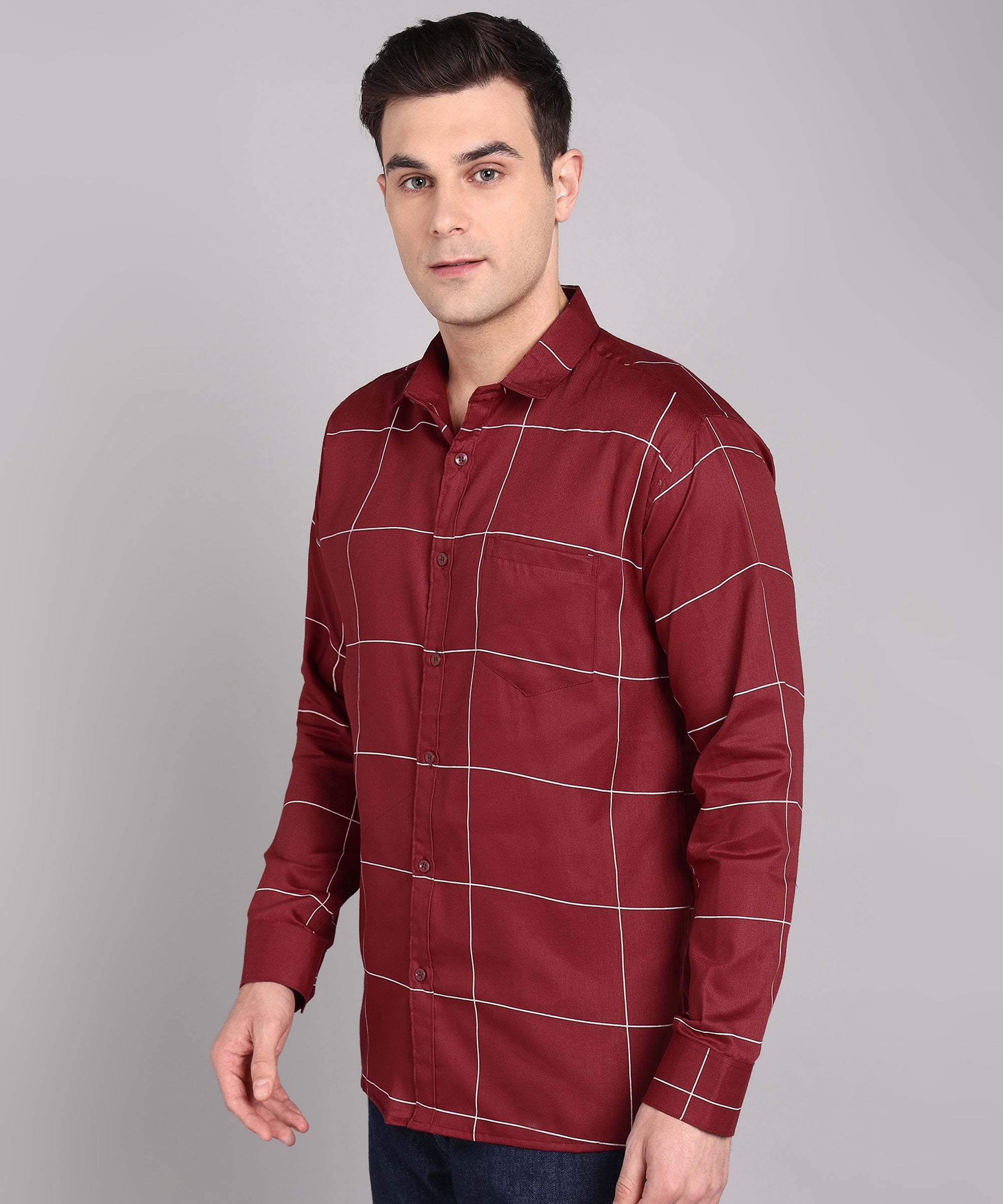 Sanganeri Maroon & White Bold Checked Cotton Shirt