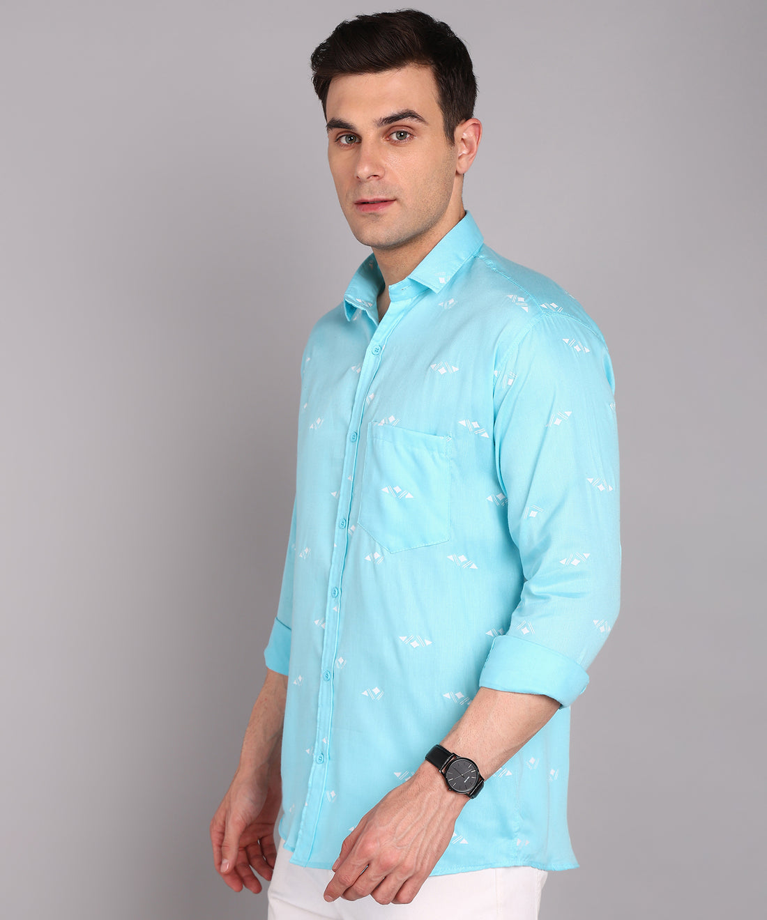 Sanganeri Turquoise Blue Cotton Shirt