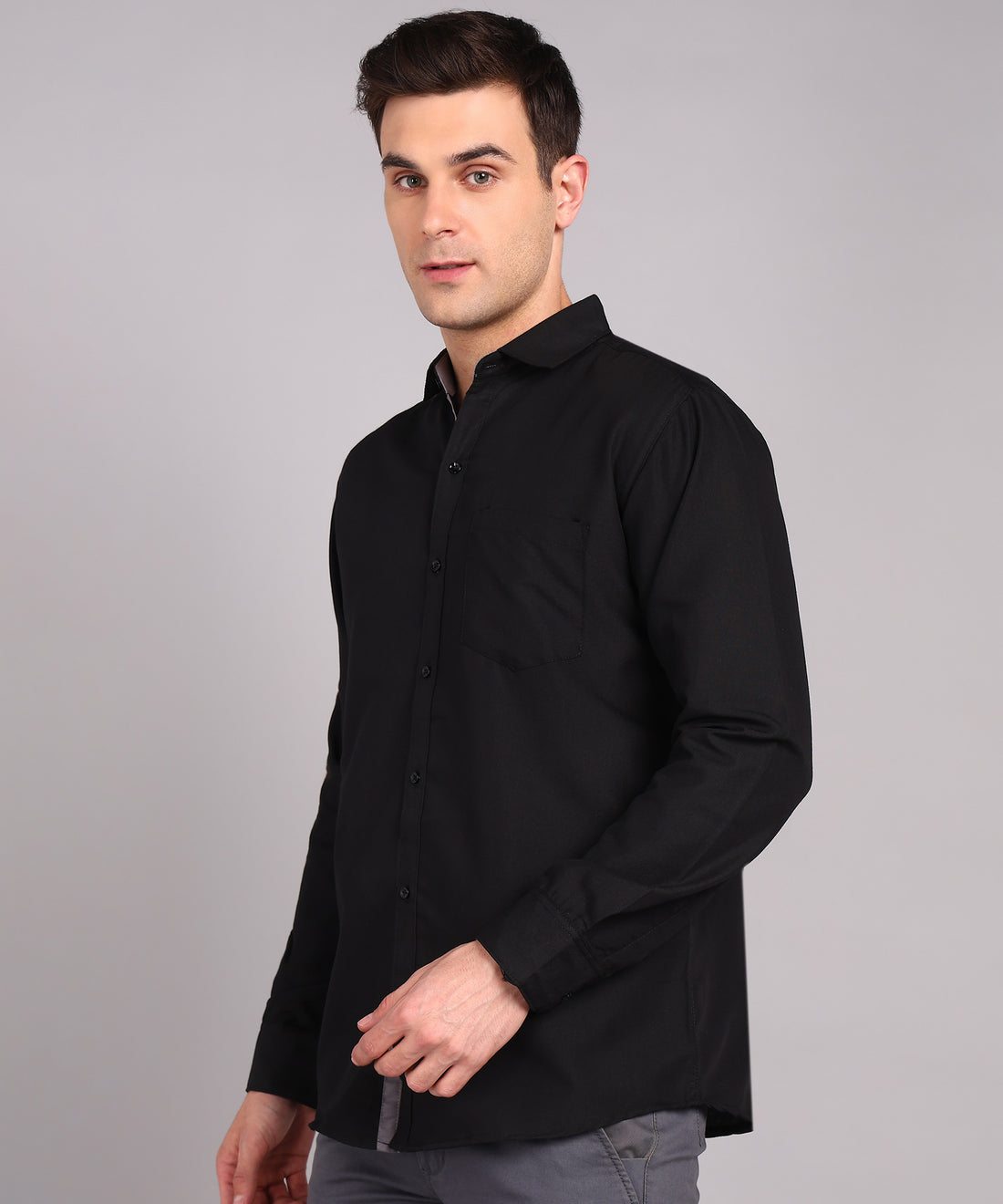Sanganeri Solid Black Cotton Shirt