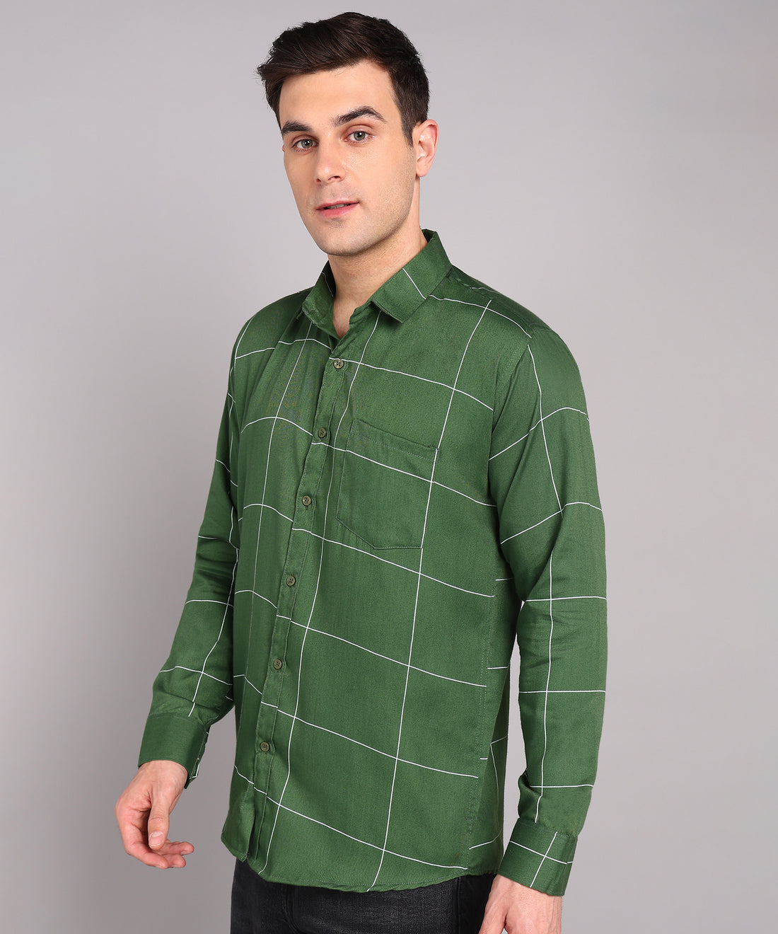 Sanganeri Green & White Bold Checked Cotton Shirt