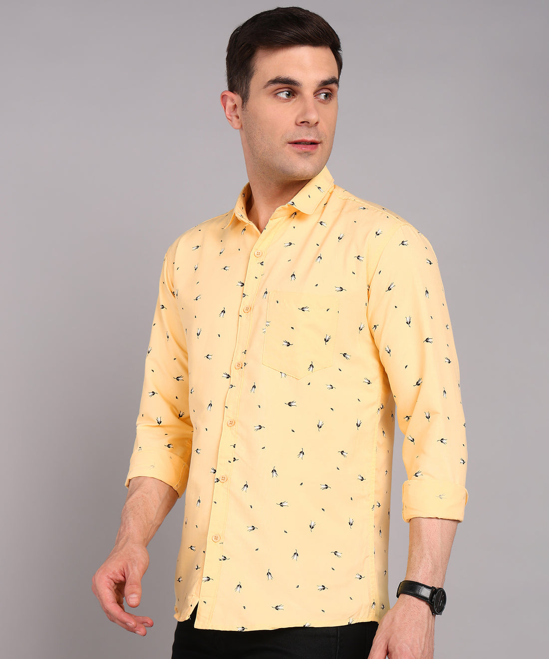 Sanganeri Yellow Printed Cotton Shirt