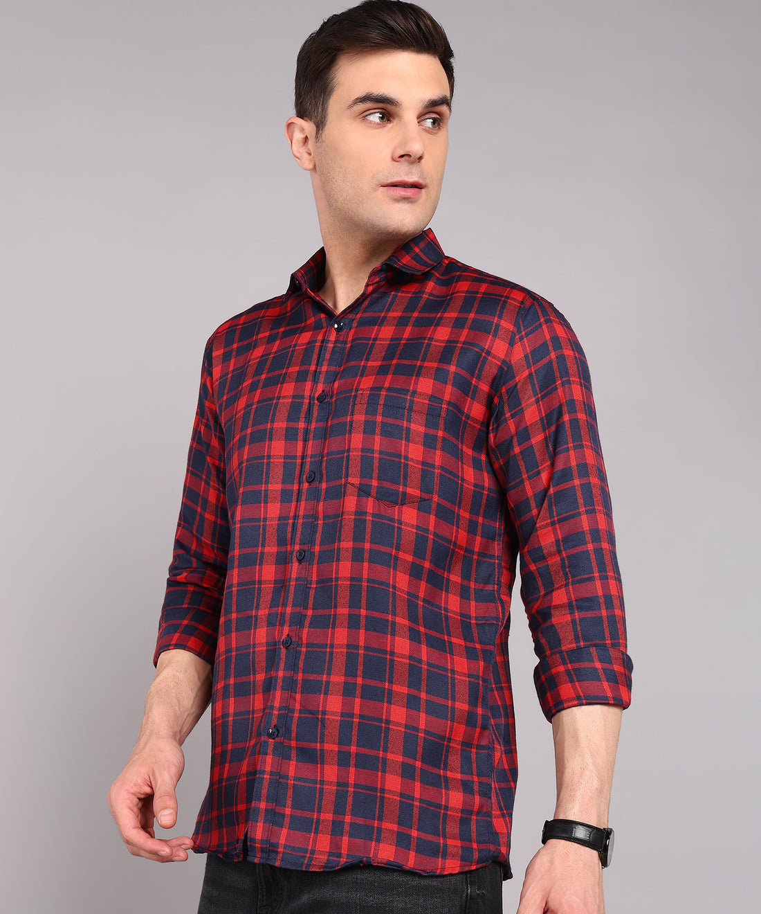 Sanganeri Red & Navy Checked Cotton Shirt