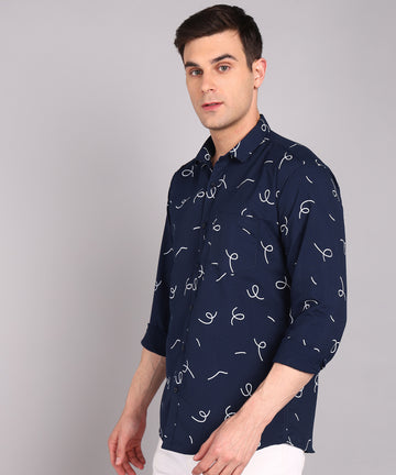 Sanganeri Navy Printed Cotton Shirt