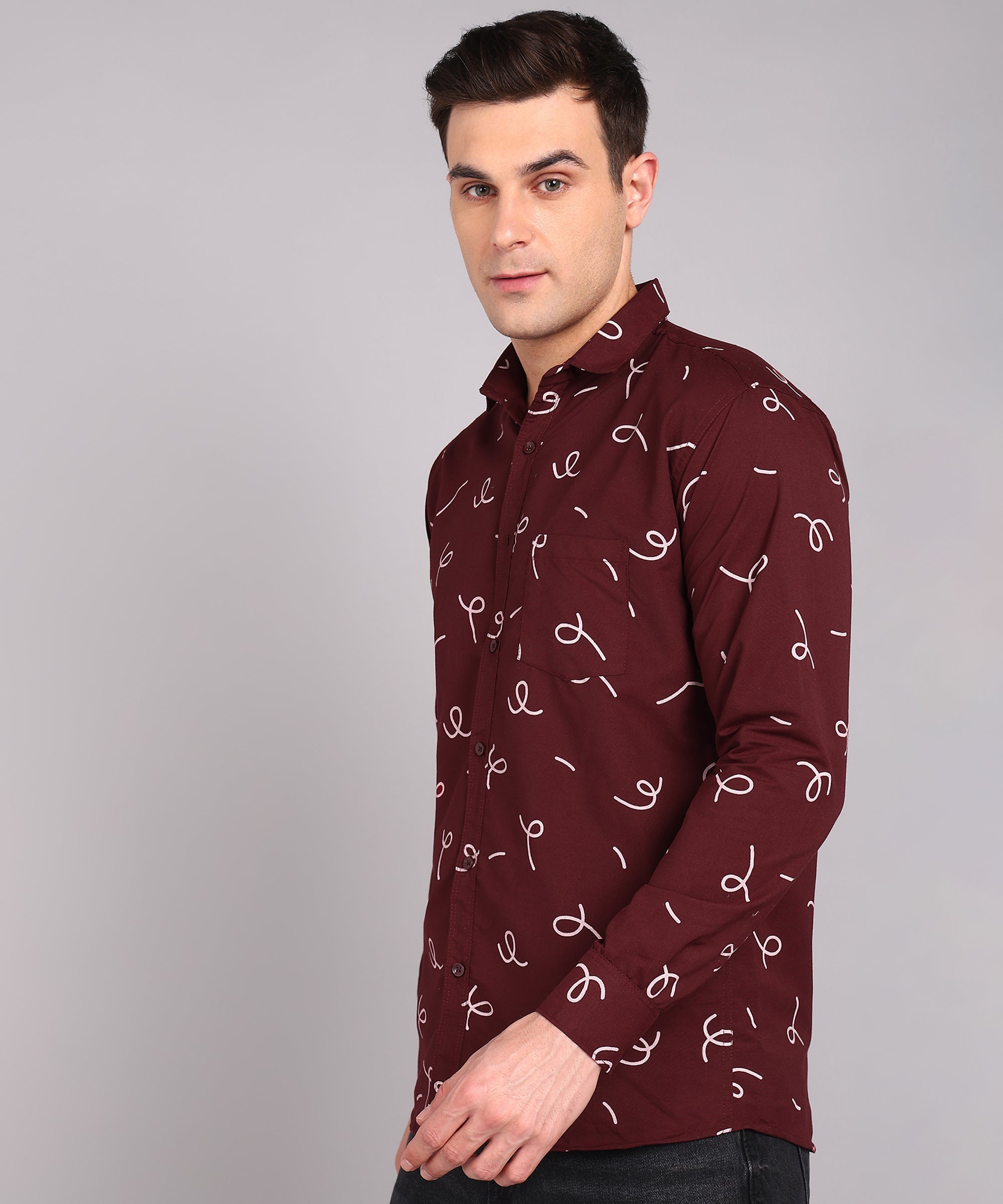 Sanganeri Maroon Printed Cotton Shirt