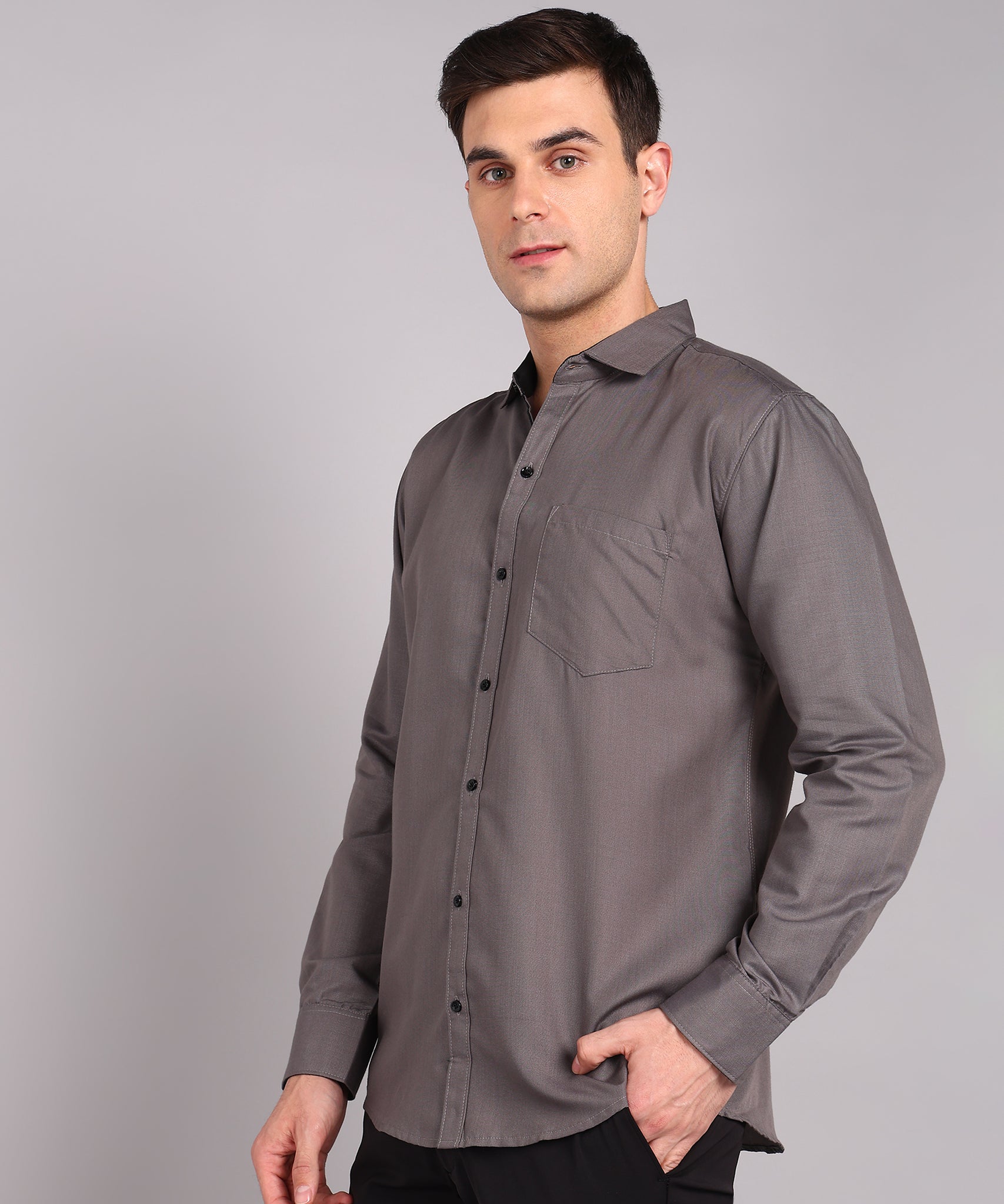 Sanganeri Solid Grey Cotton Shirt
