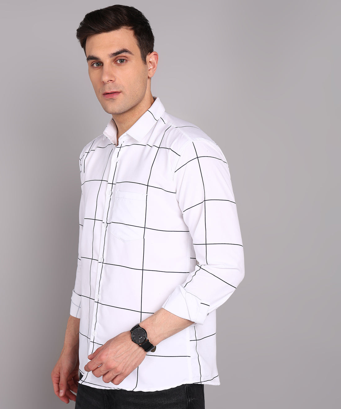 Sanganeri White & Black Bold Checked Cotton Shirt