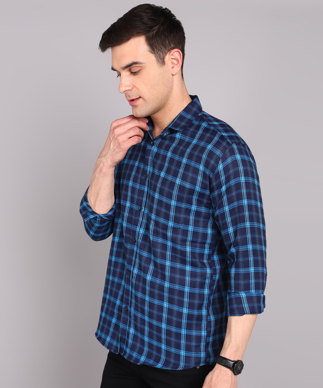 Sanganeri Navy & Blue Checked Cotton Shirt