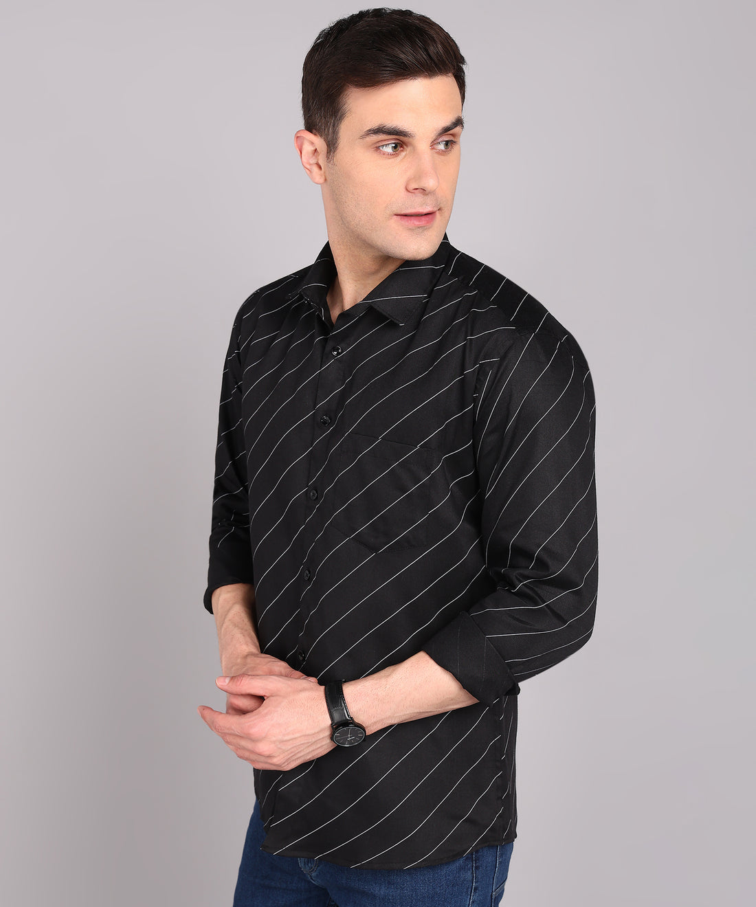 Sanganeri Black Striped Cotton Shirt