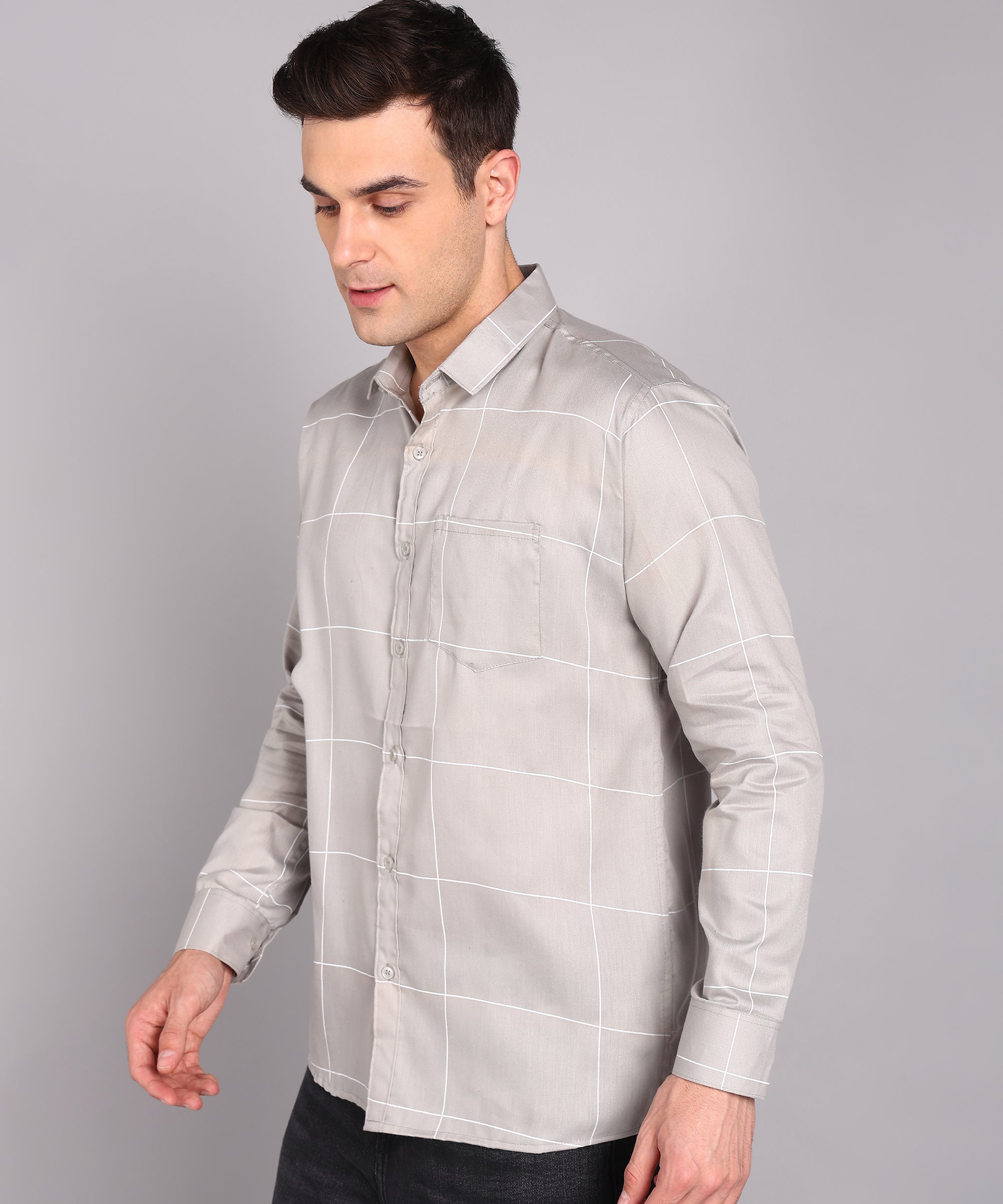 Sanganeri Grey & White Bold Checked Cotton Shirt