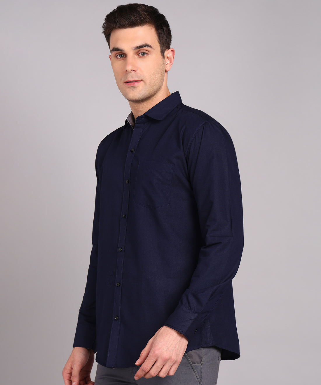 Sanganeri Solid Navy Cotton Shirt