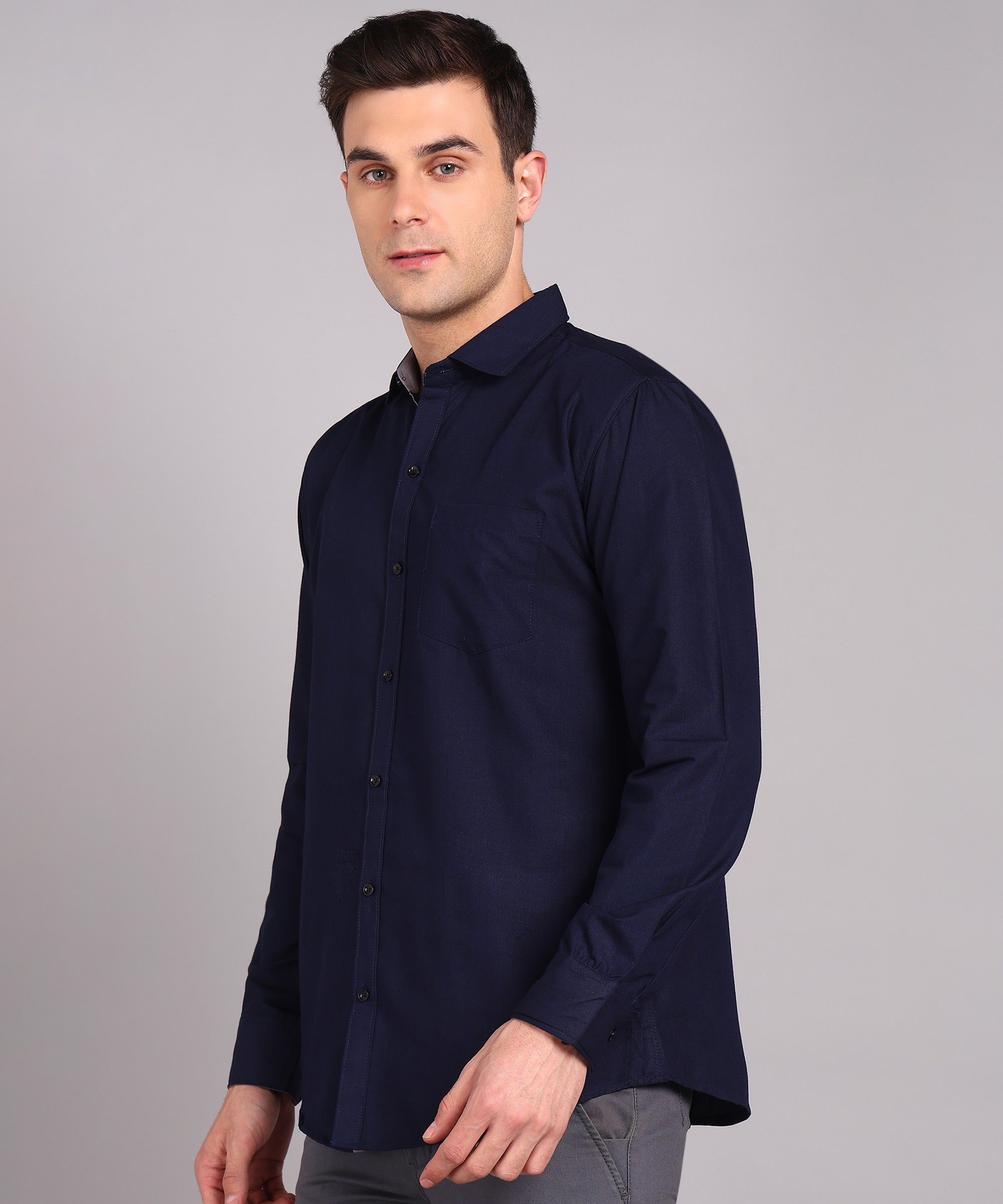 Sanganeri Solid Navy Cotton Shirt