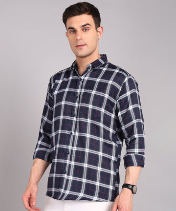 Sanganeri Navy & White Checked Cotton Shirt