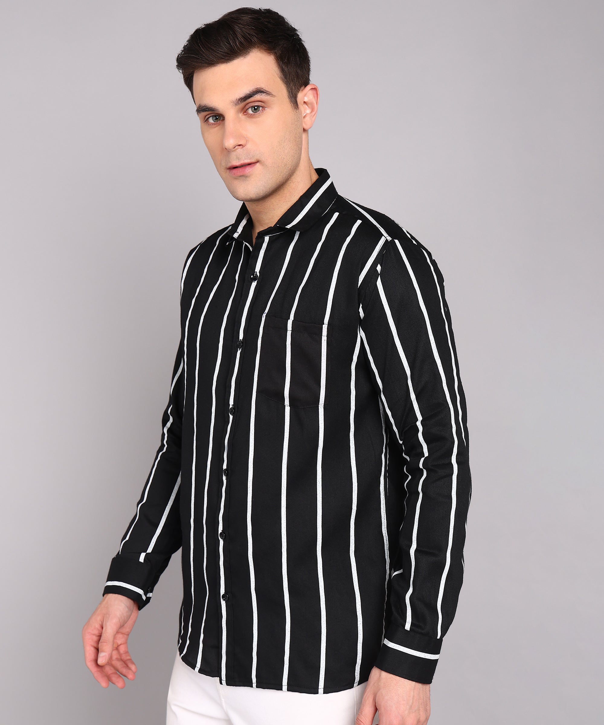 Sanganeri Black & White Striped Cotton Shirt