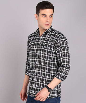 Sanganeri Black & White Checked Cotton Shirt