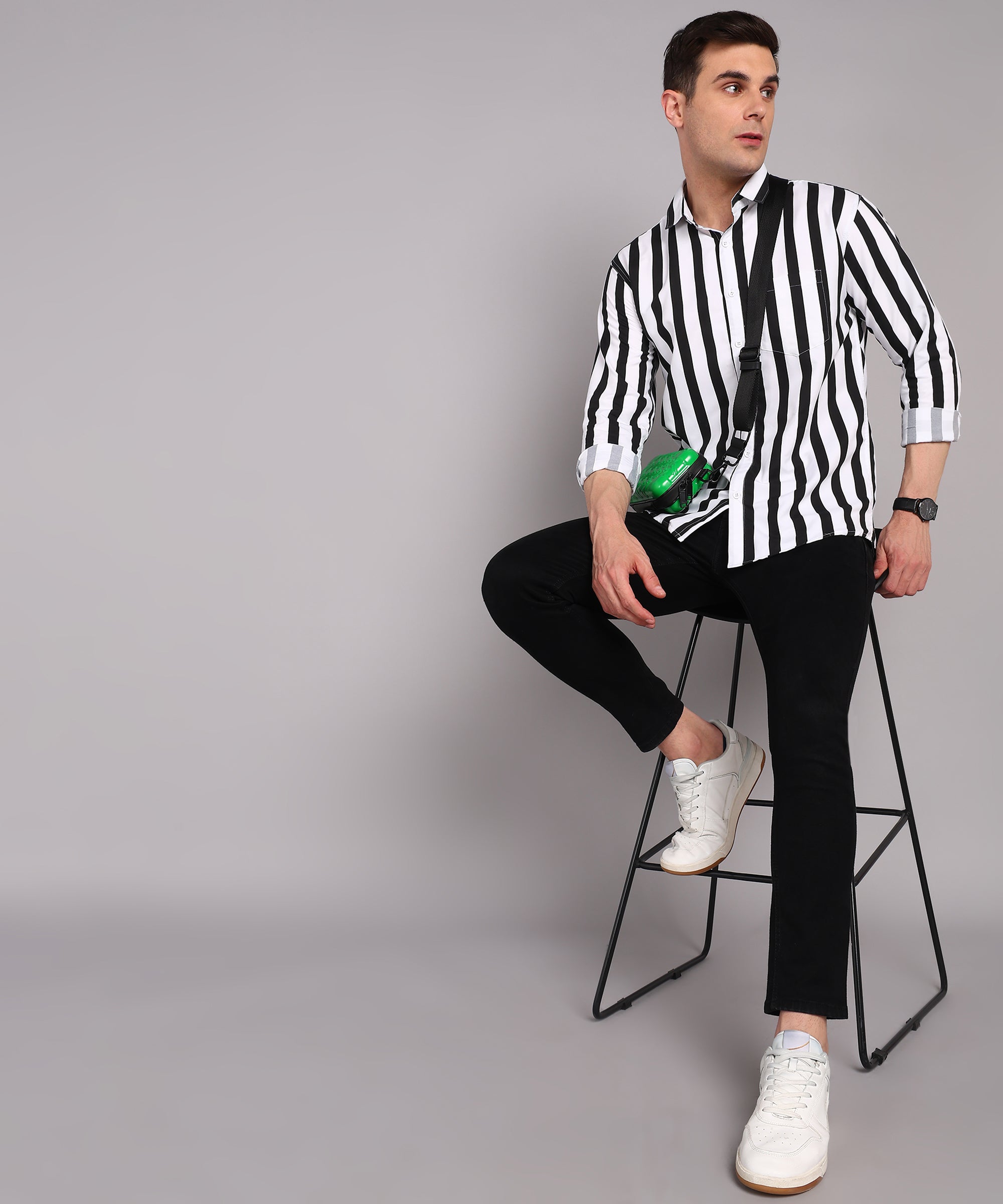 Sanganeri White & Black Striped Cotton Shirt