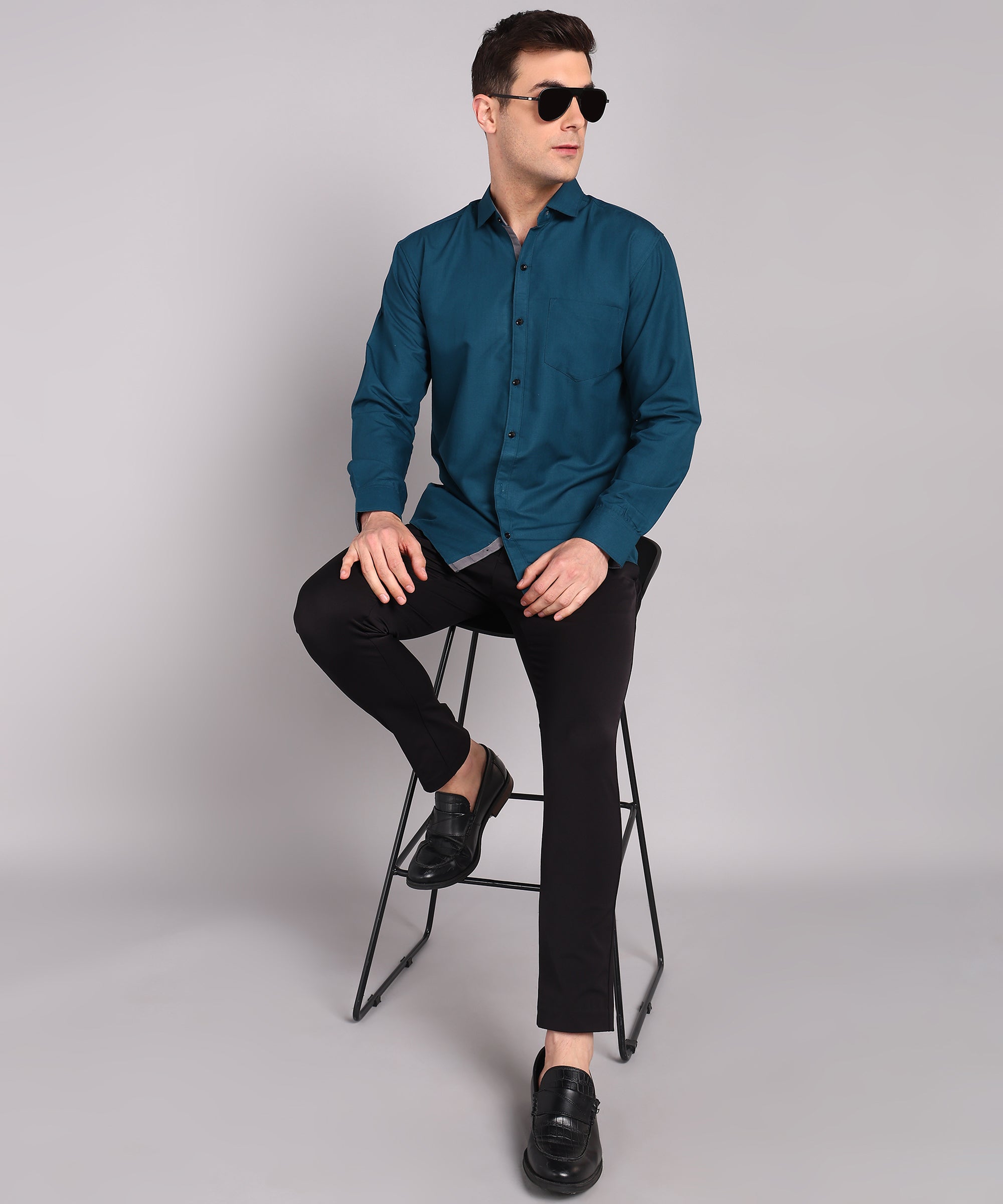 Sanganeri Teal Blue Cotton Shirt