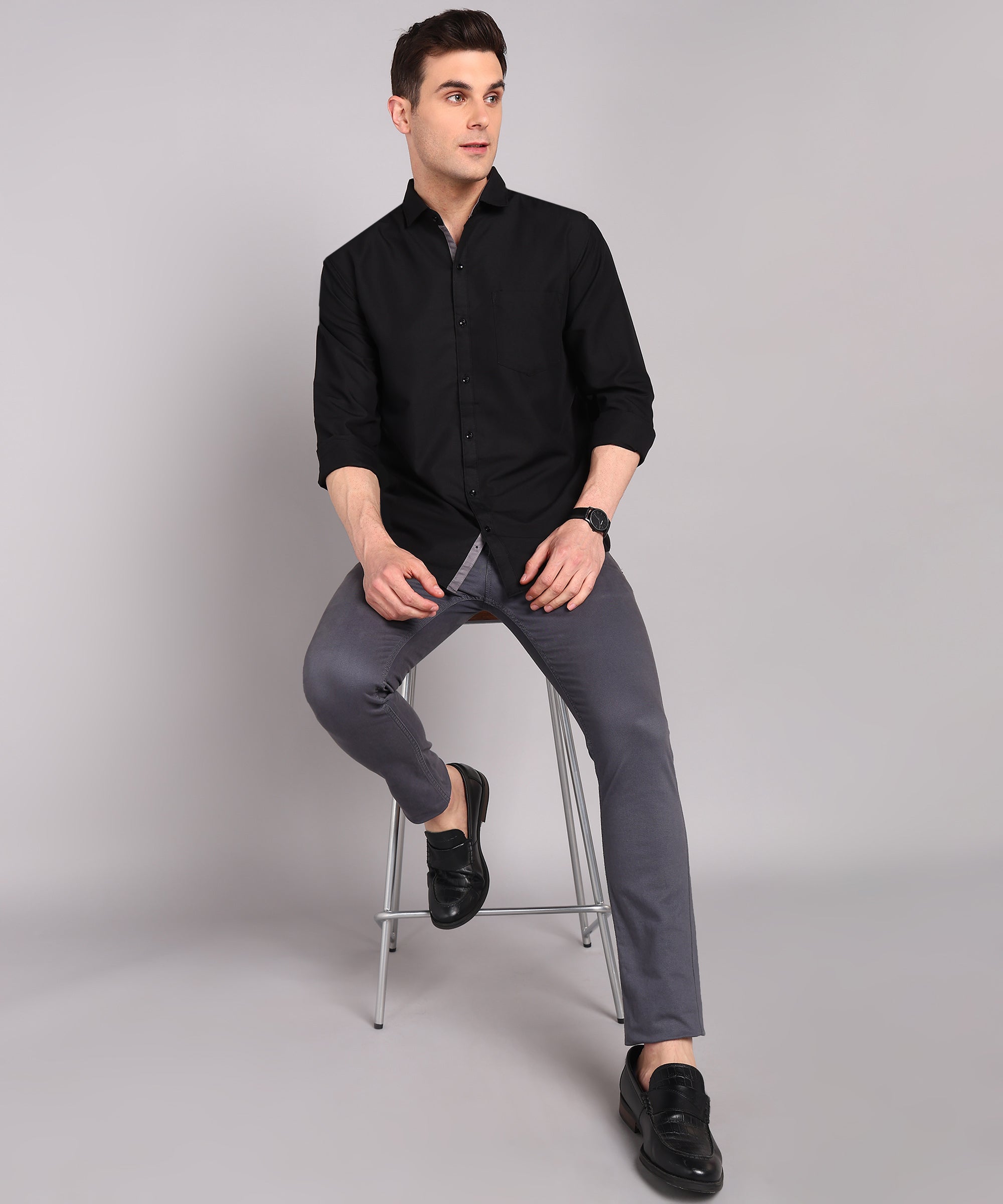Sanganeri Solid Black Cotton Shirt