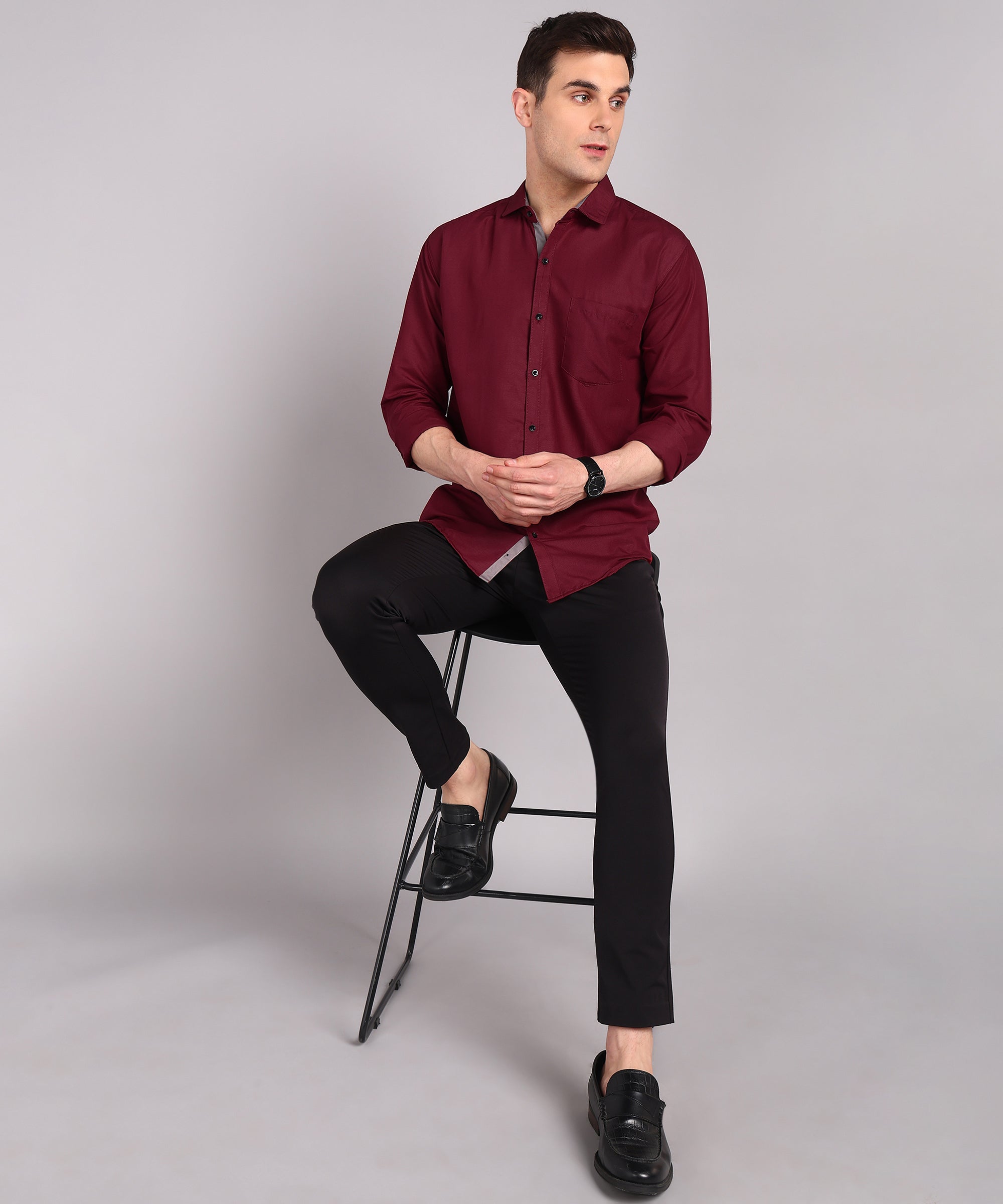 Sanganeri Solid Maroon Cotton Shirt