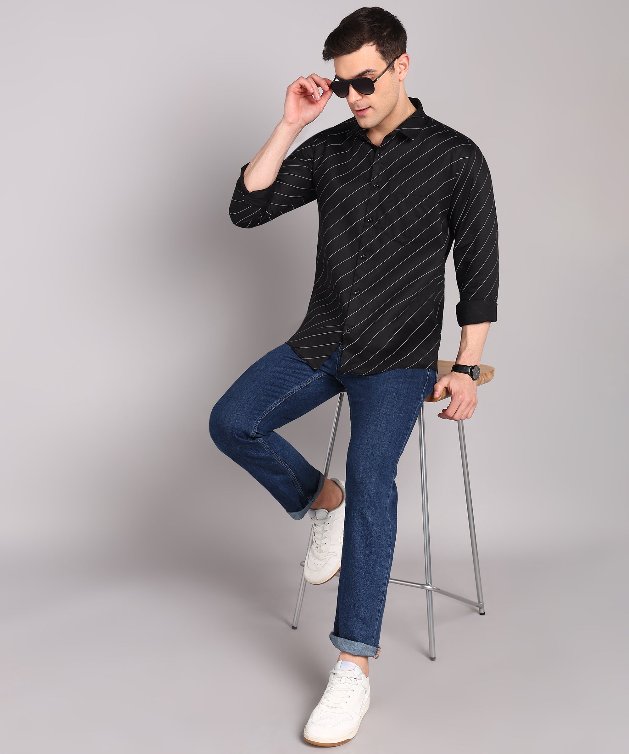 Sanganeri Black Striped Cotton Shirt
