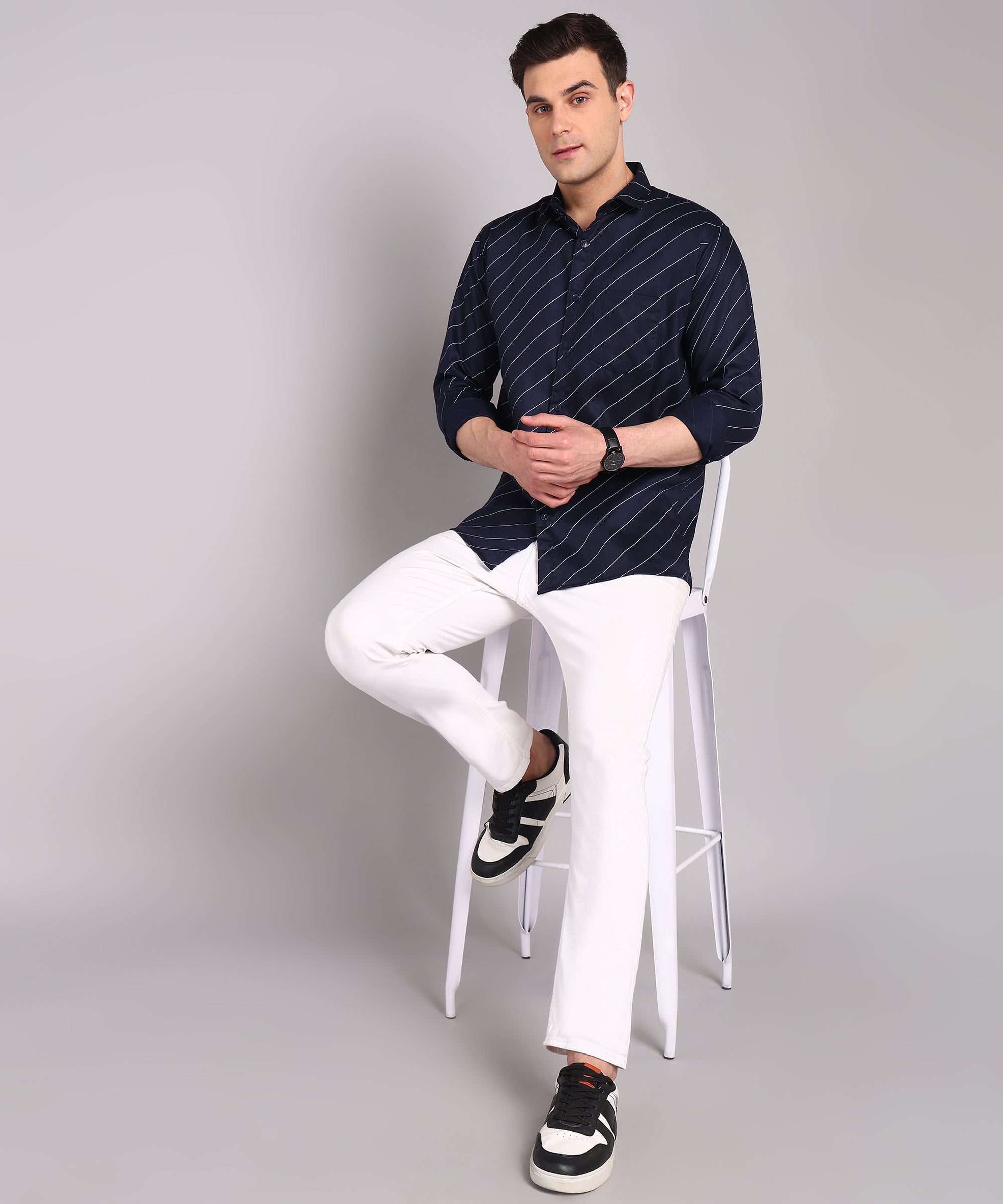 Sanganeri Navy Striped Cotton Shirt