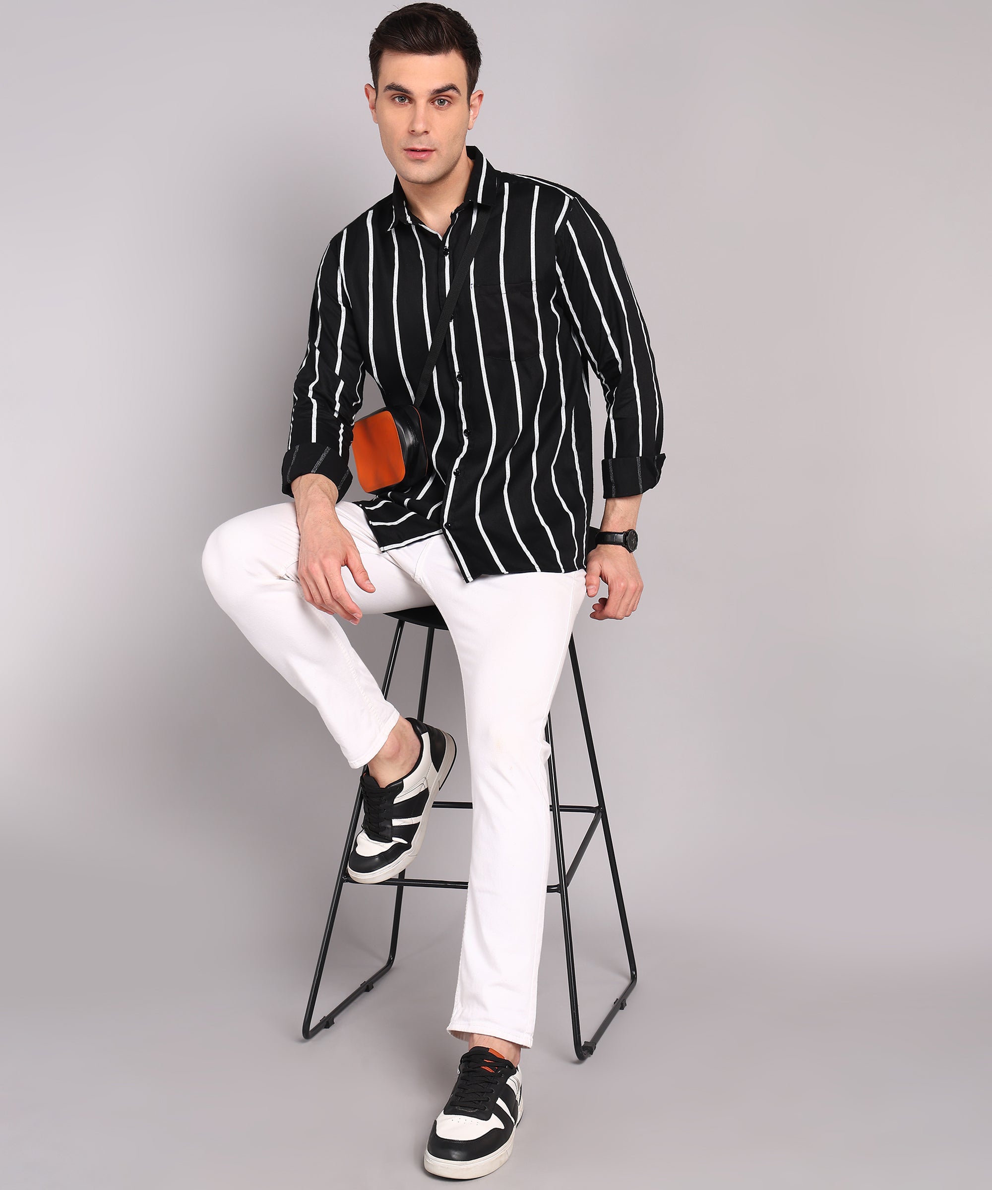 Sanganeri Black & White Striped Cotton Shirt